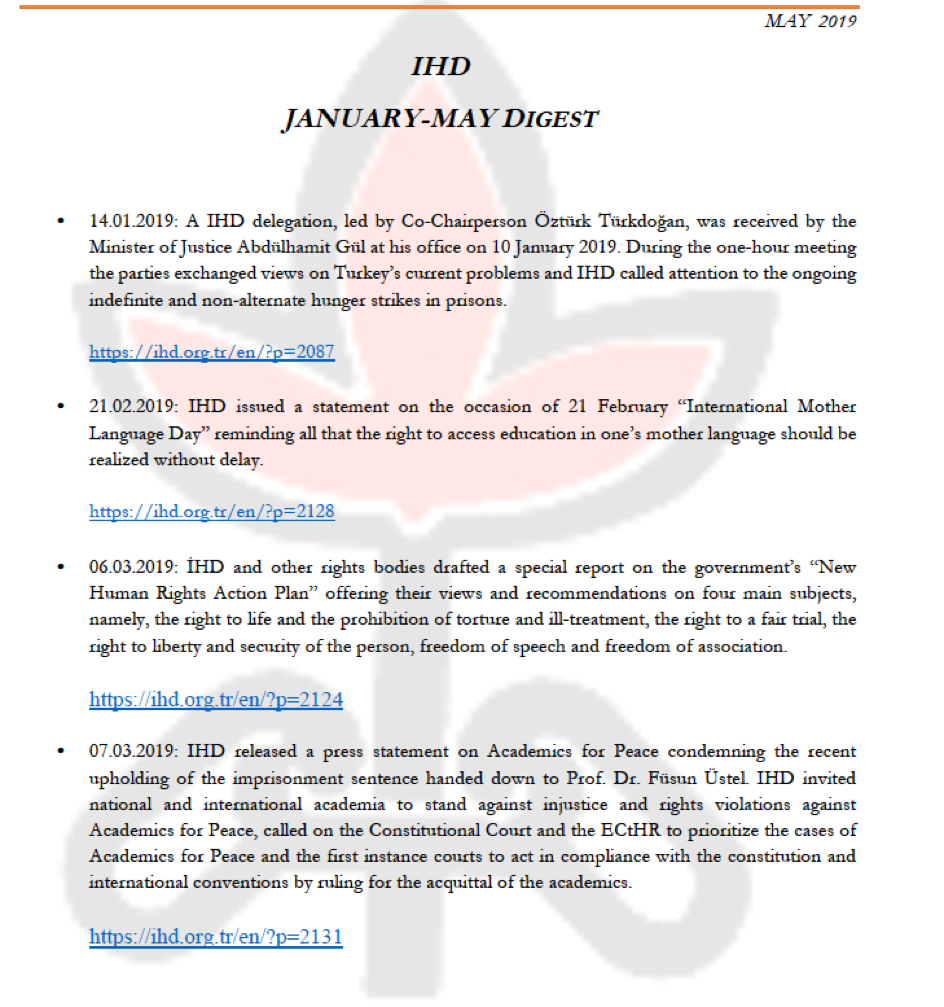 İHD Jan-May 2019 Digest