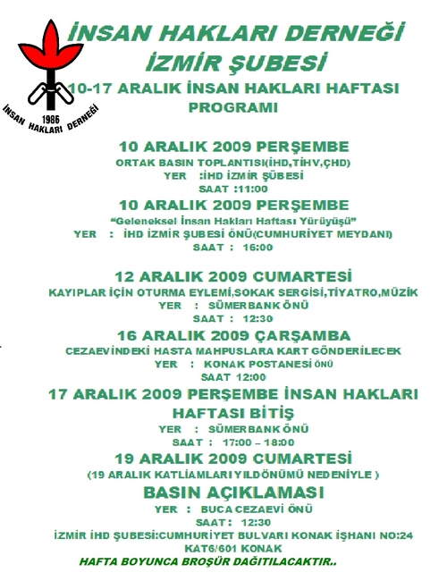 İHD İzmir Şubesi 10-17 Aralık 2009 İnsan Hakları Haftası Afişi