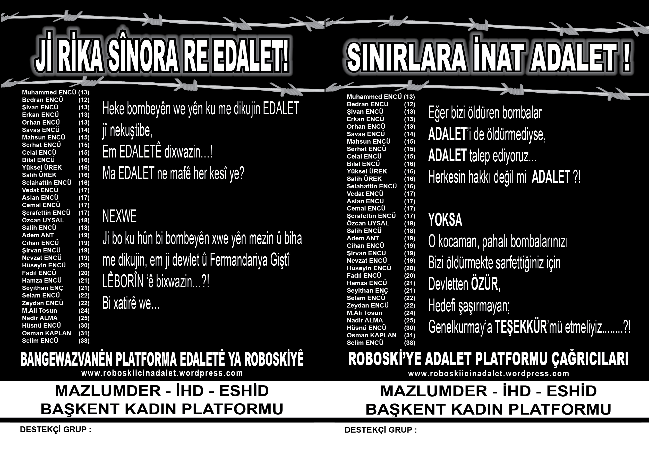 Roboski'ye Adalet Platformu Basın Açıklaması